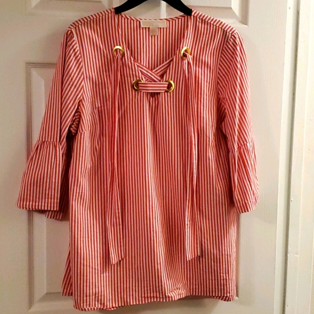 Michael Kors striped tie neck blouse